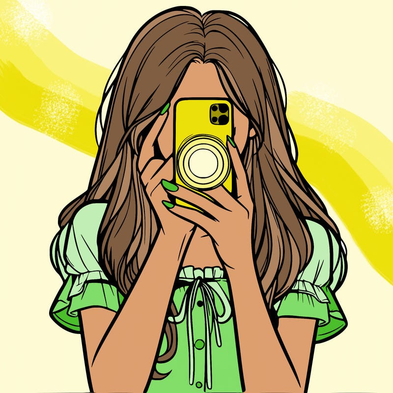 a realistic girl holding her phone taking pictures