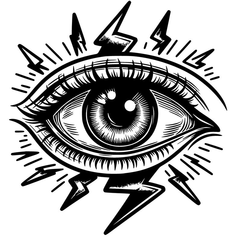 realistic eye with lightning bolts