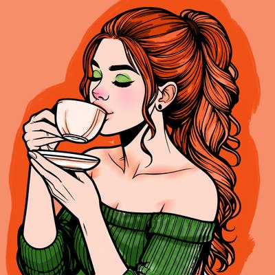 realistic woman drinking tea