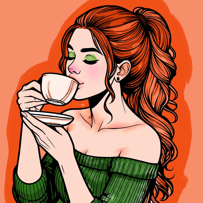 realistic woman drinking tea