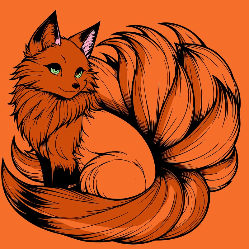 realistic detailed 9 tailed anime fox