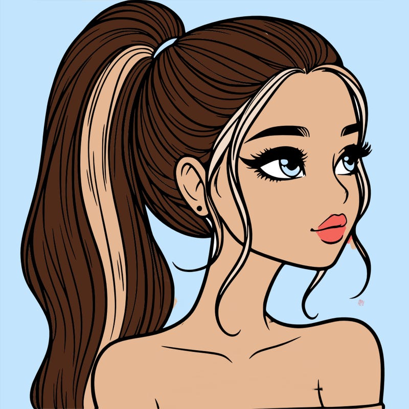 a beautiful and realistic girl with a high pony tail