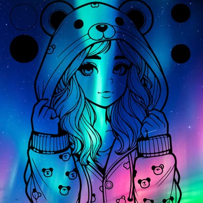 realistic girl in a animal pjs hoodie