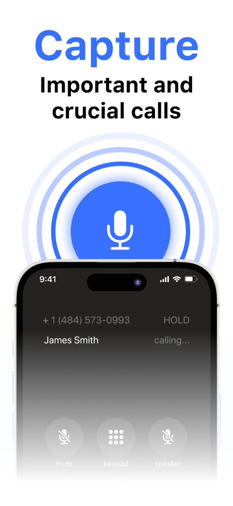 Phone Call Recorder ACR* - Pantalla de smartphone mostrando una llamada activa con el texto Captura llamadas importantes y cruciales.