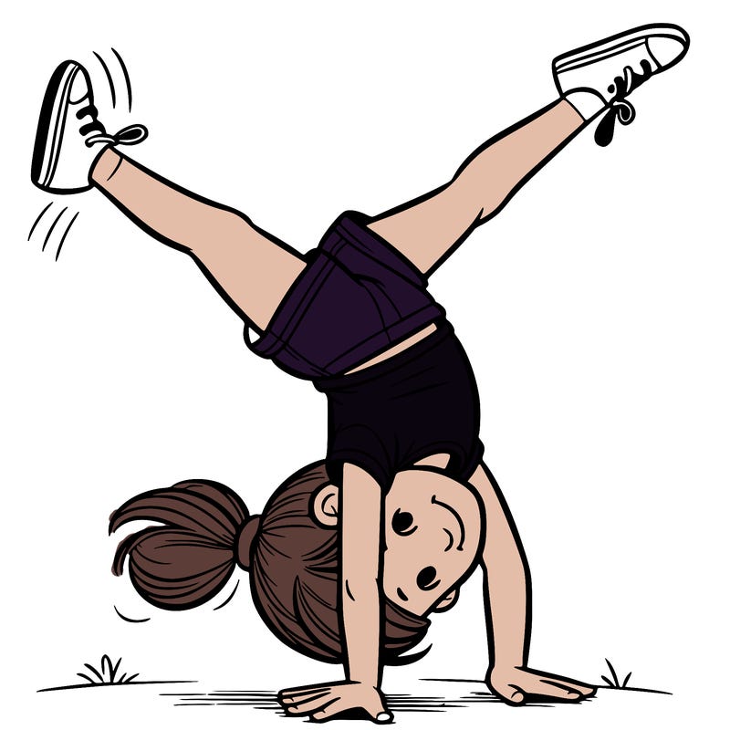 a realistic girl doing a cartwheel