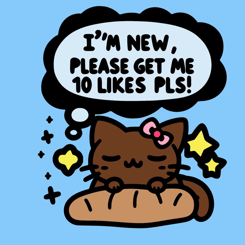 kitty taking a nap dream talking and saying "i'm new, please get me at least 10 likes pls!!"
