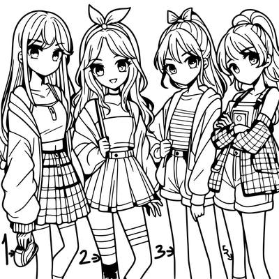 teen manga girls group of 4