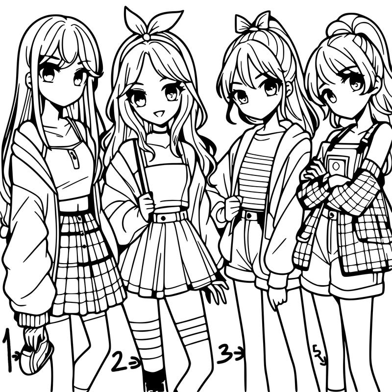 teen manga girls group of 4