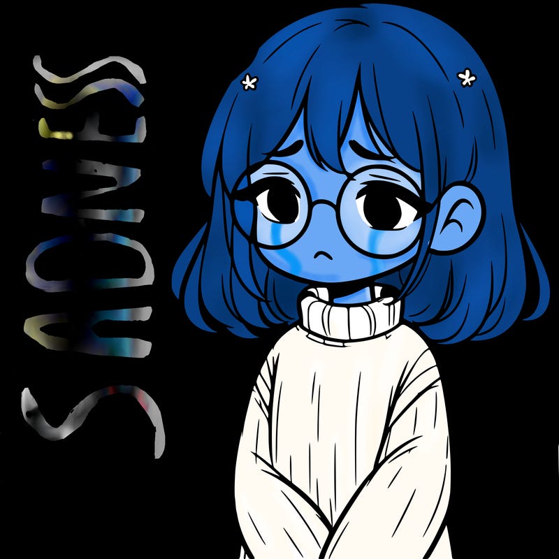sad girl with glasses in a sweater