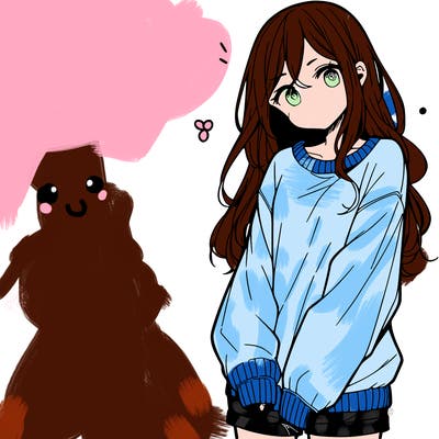 manga teen girl  in a sweater and baggy pants