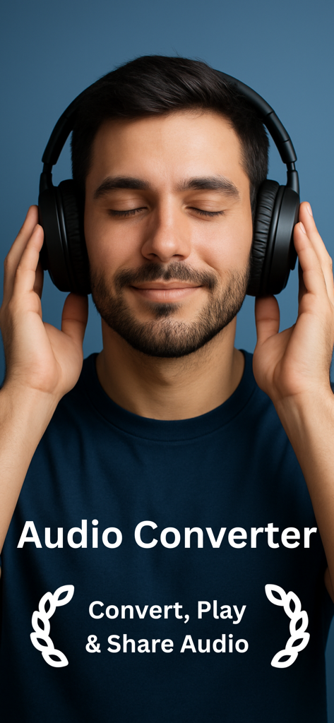A man wearing headphones with his eyes closed enjoying high-quality audio converted from video.