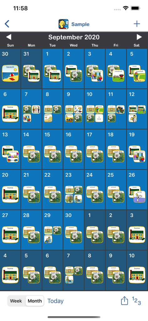 Choiceworks Calendar - Monthly visual schedule showing daily routines with picture icons