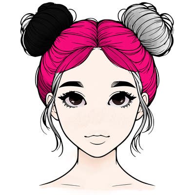 realistic girl with two buns on top of her head