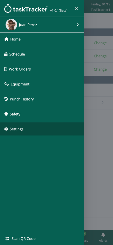 ASB Employee - Navigation sidebar for ASB Employee app displaying menu options like Work Orders and Equipment