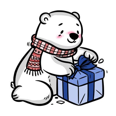 polar bear wrapping a present