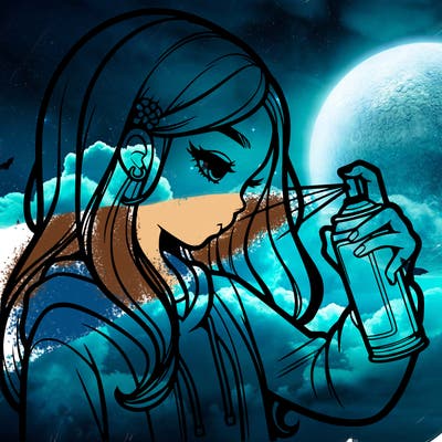 a realistic girl spray painting