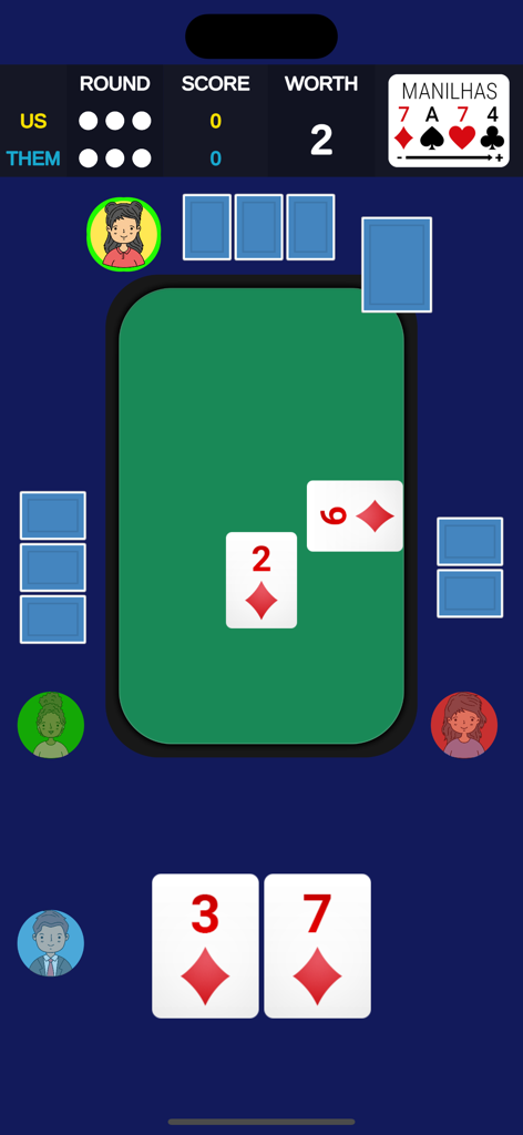 Truco Classic - Jugabilidad de Truco Classic mostrando una partida de cartas con marcador y avatares de jugadores