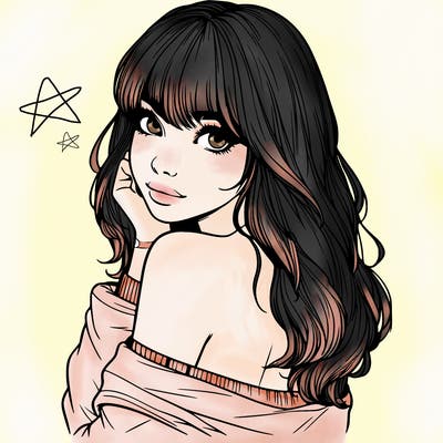 realistic girl with bangs looking over her shoulder