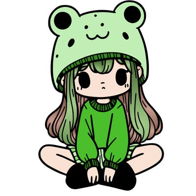 a girl wearing a frog hat and some frog socks