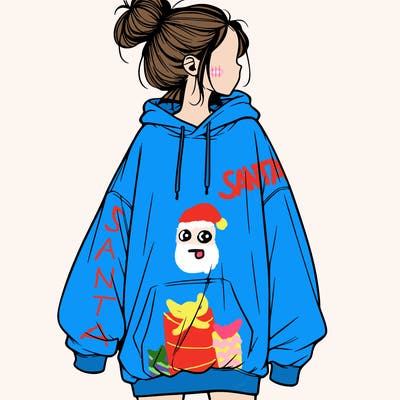 realistic girl with a oversized sweatshirt on and a bun