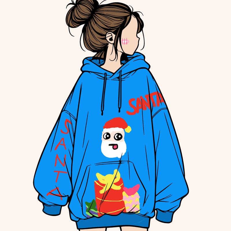 realistic girl with a oversized sweatshirt on and a bun