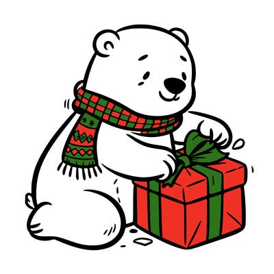 polar bear wrapping a present