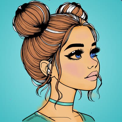 realistic girl with buns on the top of her head