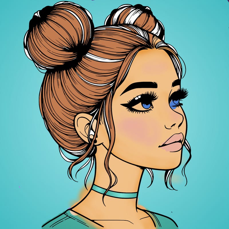 realistic girl with buns on the top of her head