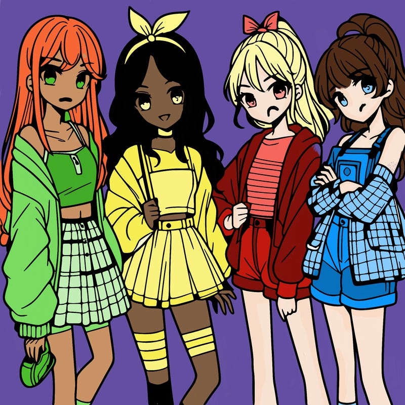 teen manga girls group of 4