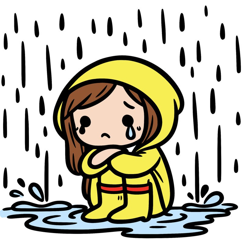 a sad person in the rain
