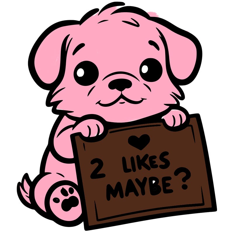 a puppy holding a sign that says 2 likes maybe?