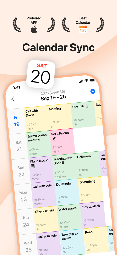 Calendar,Schedule & to do list - Vista semanal del calendario que muestra el horario y las tareas codificados por colores