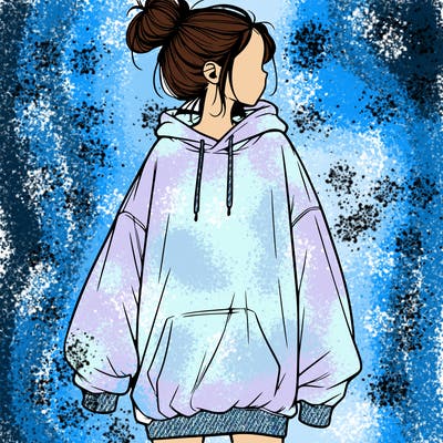 realistic girl with a oversized sweatshirt on and a bun
