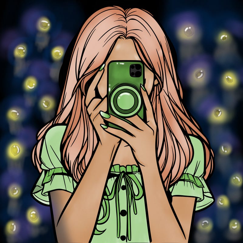 a realistic girl holding her phone taking pictures