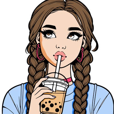realistic girl with braided hair drinking boba