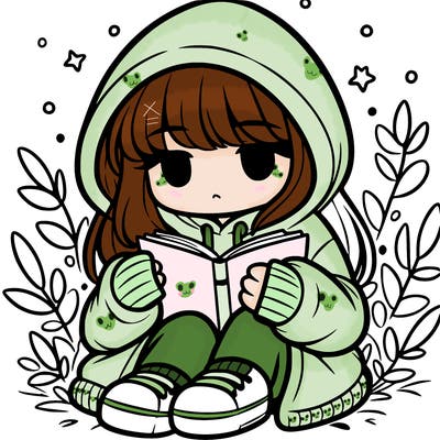 girl in oversized hoodie reading a book