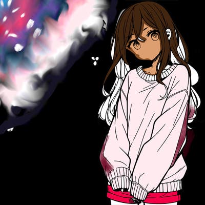 manga teen girl  in a sweater and baggy pants