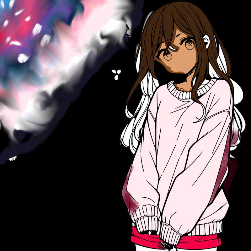 manga teen girl  in a sweater and baggy pants