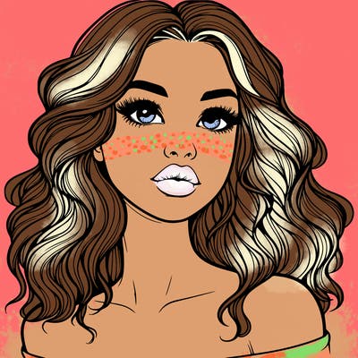 realistic girl with wavy hair and lips