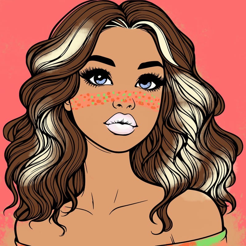 realistic girl with wavy hair and lips