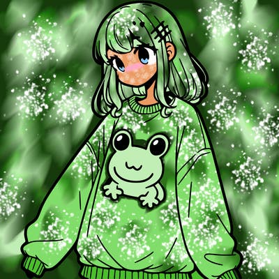 girl wearing frogging sweatshirt