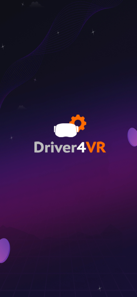 Driver4VR: Full Body Tracking - Driver4VR Full Body Tracking app launch screen with logo and VR headset icon on a purple background.