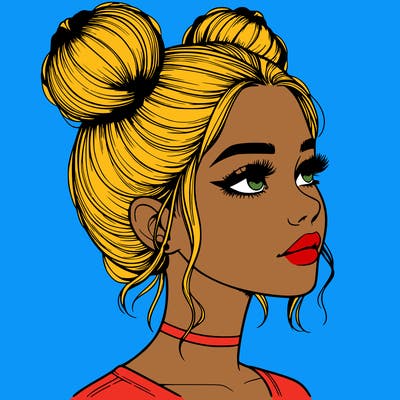 realistic girl with buns on the top of her head