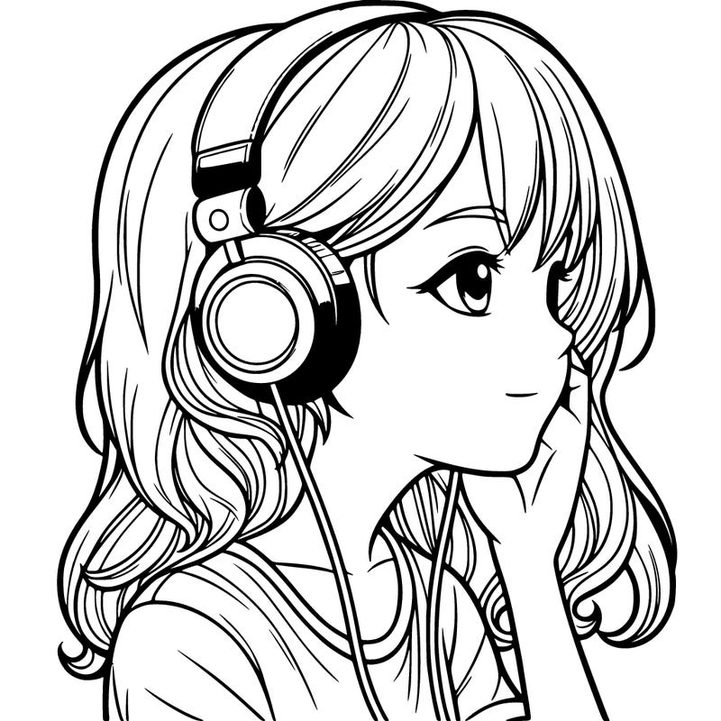 realistic girl listening to music