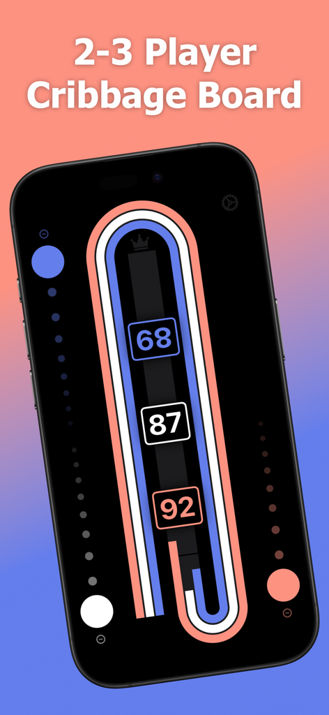 Cribtastic app interface showing a digital 3-player cribbage scoring board on a smartphone screen