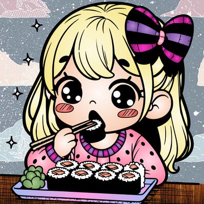 girl eating sushi