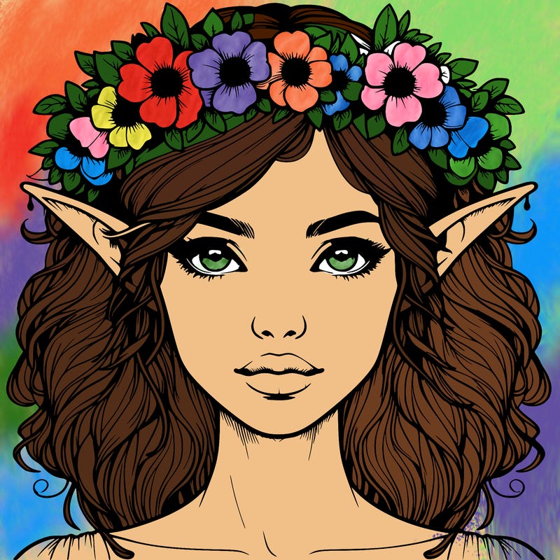 realistic female elf with flower crown