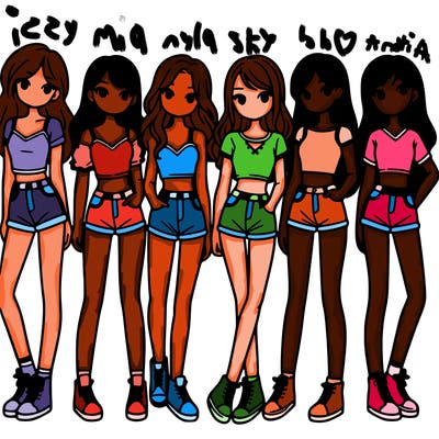a group of girls wearing crop tops and shorts