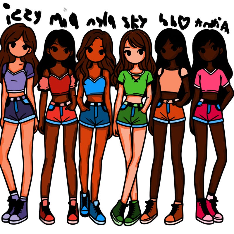 a group of girls wearing crop tops and shorts