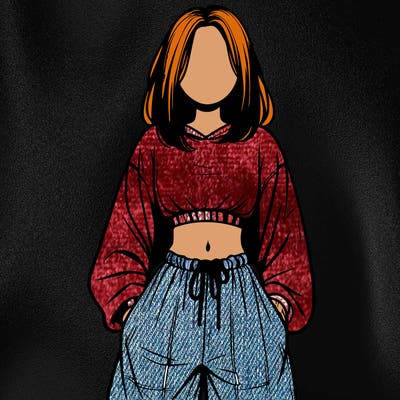 realistic girl faceless with baggy pants and a crop top